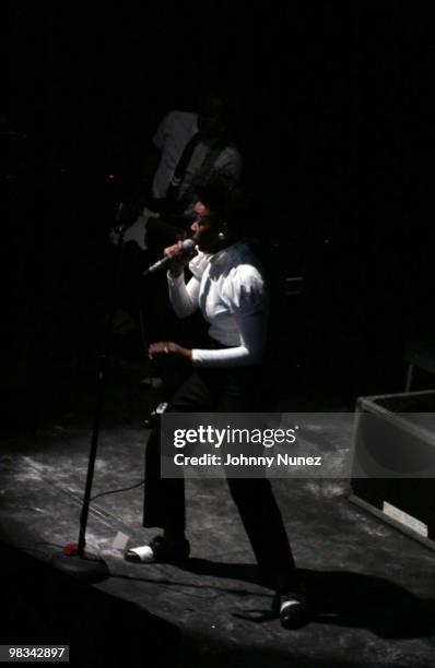 Janelle Monae performs at the Highline Ballroom on April 8, 2010 in New York City.