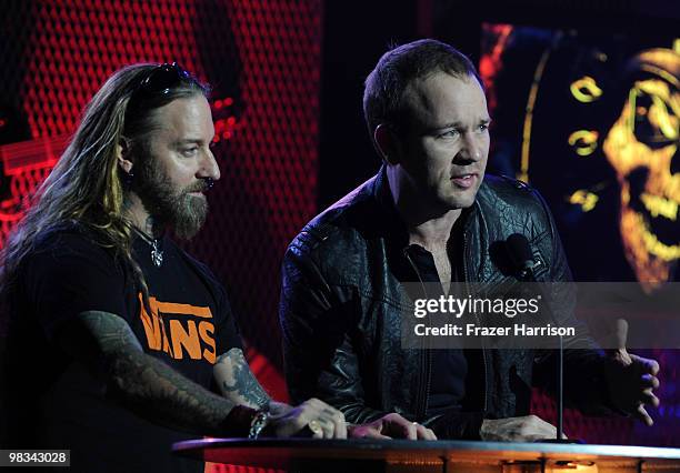 Musicians Dez Fafara and Brendon Small on stage at the 2nd annual Revolver Golden Gods Awards held at Club Nokia on April 8, 2010 in Los Angeles,...