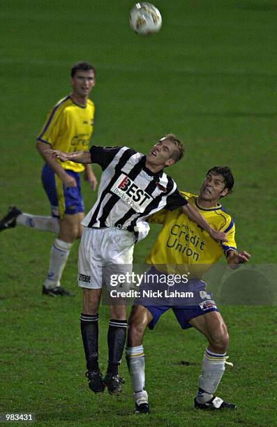 Scott Tunbridge of the Force and Nick Orlic of the Power in action during the round 28 NSL match between the Parramatta Power and the Adelaide City...