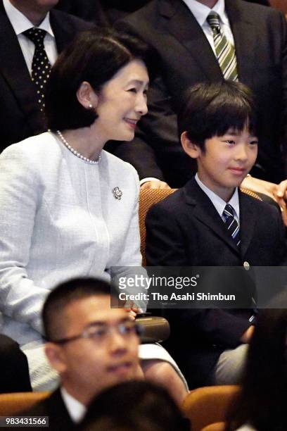 Princess Kiko of Akishino and Prince Hisahito attend the music concert marking the 60th anniversary of the Indonesia-Japan diplomatic relationship on...