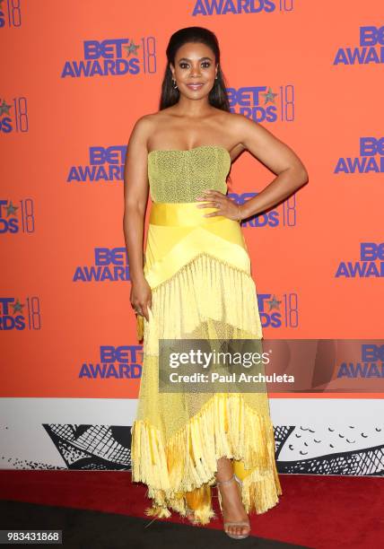 Actress Regina Hall poses for photos in the press poom at the 2018 BET Awards at Microsoft Theater on June 24, 2018 in Los Angeles, California.