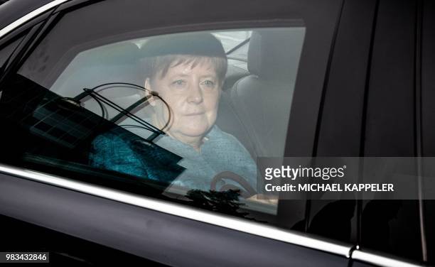German Chancellor Angela Merkel arrives at a meeting of the CDU party presidium in Berlin on June 25, 2018. - Germany OUT / Germany OUT