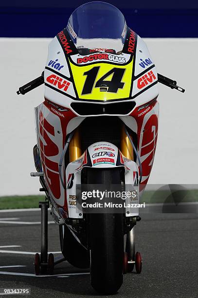 The bike of LCR Honda MotoGP poses on track during the first Grand Prix of the 2010 season at Losail Circuit on April 8, 2010 in Doha, Qatar.