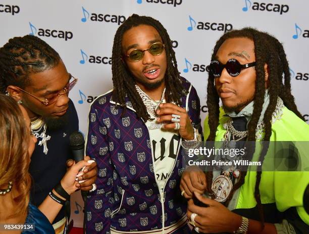 Quavo, Offset and Takeoff of the group Migos attend the 31st Annual Rhythm and Soul Music Awards - Arrivals at the Beverly Wilshire Four Seasons...