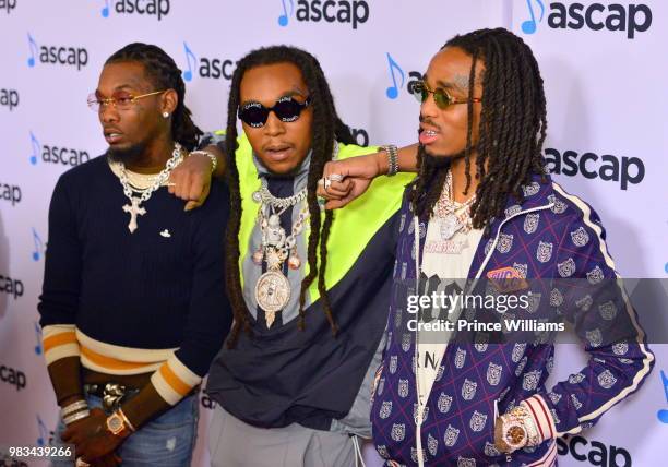 Offset, Takeoff and Quavo of Migos attend the 31st Annual Rhythm and Soul Music Awards - Arrivals at the Beverly Wilshire Four Seasons Hotel on June...