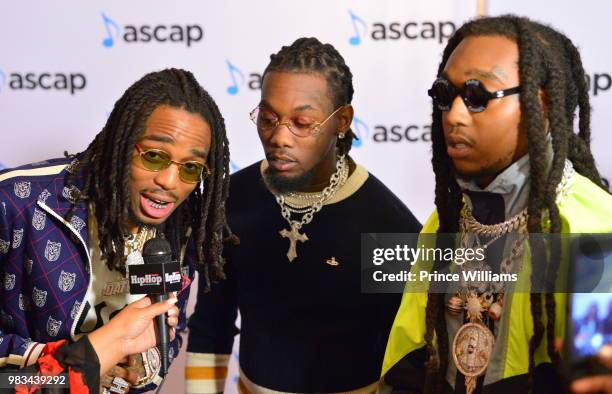 Quavo, Offset and Takeoff of the group Migos attend the 31st Annual Rhythm and Soul Music Awards - Arrivals at the Beverly Wilshire Four Seasons...