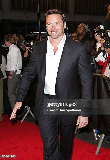 Actor Hugh Jackman attends the premiere of "Date Night" at Ziegfeld Theatre on April 6, 2010 in New York City.