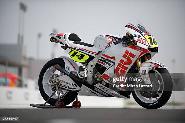 The bike of LCR Honda MotoGP poses on track during the first Grand Prix of the 2010 season at Losail Circuit on April 8, 2010 in Doha, Qatar.