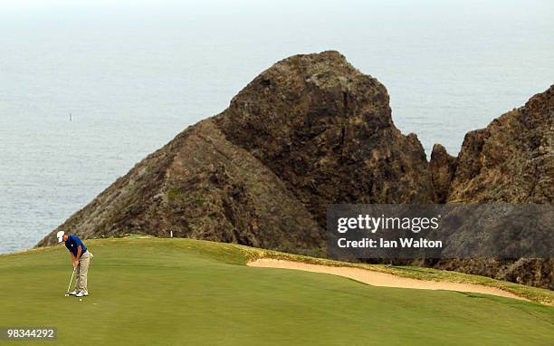 Sam Hutsby of England in action during the 2nd round of the Madeira Islands Open at the Porto Santo golf club on April 9, 2010 in Porto Santo Island,...