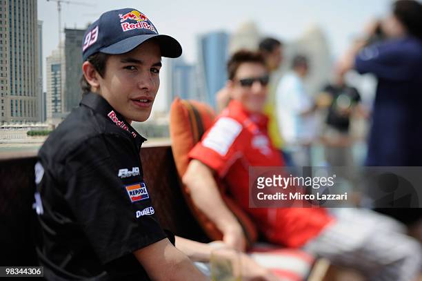 Marc Marquez of Spain and Red Bull AJo Motorsport looks on during the event of "Riders go on boat trip in Doha" during the first Grand Prix of the...