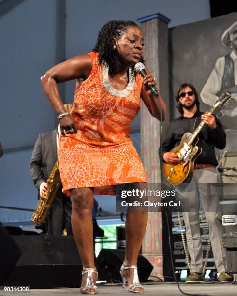 Sharon Jones & The Dap Kings performing live at the New Orleans Jazz & Heritage Festival on April 26, 2009.