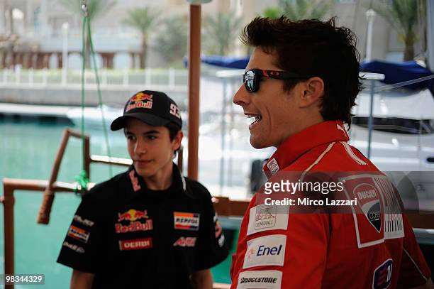 Nicky Hayden of USA and Ducati Marlboro Team speaks with Marc Marquez of Spain and Red Bull AJo Motorsport during the event of "Riders go on boat...