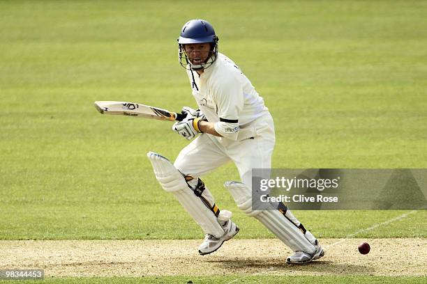 Chris Rogers of Derbyshire in action during the LV County Championship, Division two match against Derbyshire at The Brit Oval on April 9, 2010 in...