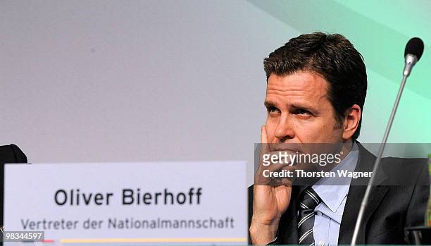 Manager of German National Football team Oliver Bierhoff looks on during the German Football Association Bundestag at the Steigenberger Airport Hotel...