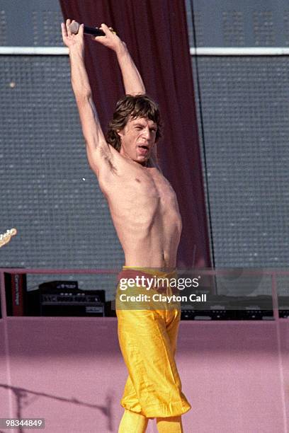 Mick Jagger and the Rolling Stones performing at Candlestick Park in San Francisco on October 17, 1981.