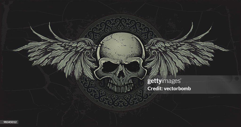 Ancient Celtic Skull with Wings Medallian