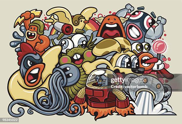 attack of the killer cuteness! - robot army cartoon stock illustrations