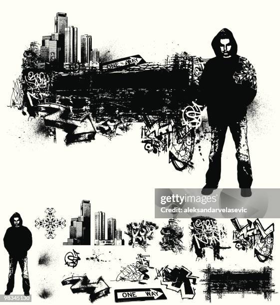 stockillustraties, clipart, cartoons en iconen met urban grunge - stadsleven