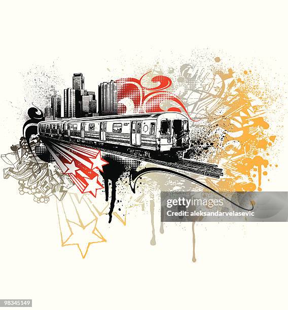 ilustrações, clipart, desenhos animados e ícones de urban ritmo - train graffiti