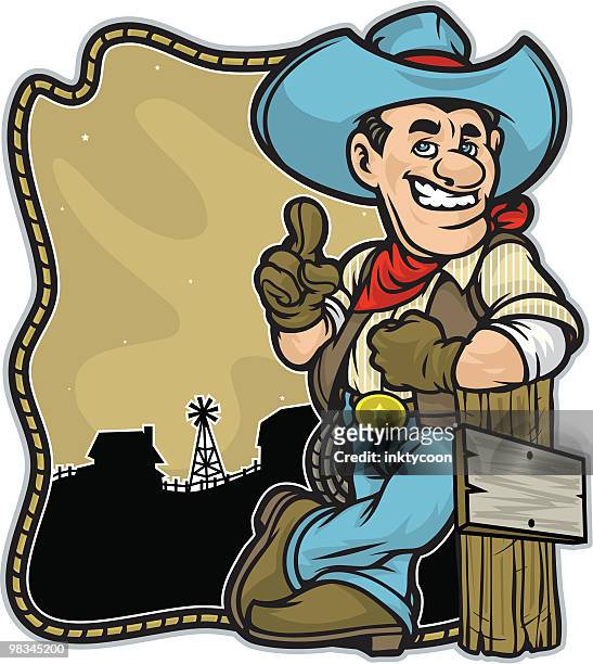 cowboy leaning on a post with barn background. - leaning stock illustrations