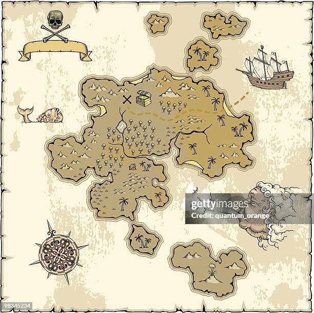 treasure map - einsame insel stock-grafiken, -clipart, -cartoons und -symbole