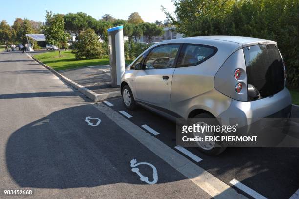 Bluecar is pictured at the Autolib operational Center in Vaucresson, near Paris, on September 30 during a presentation of the Autolib electric car...