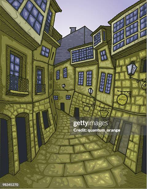 stockillustraties, clipart, cartoons en iconen met old street - santiago de compostela