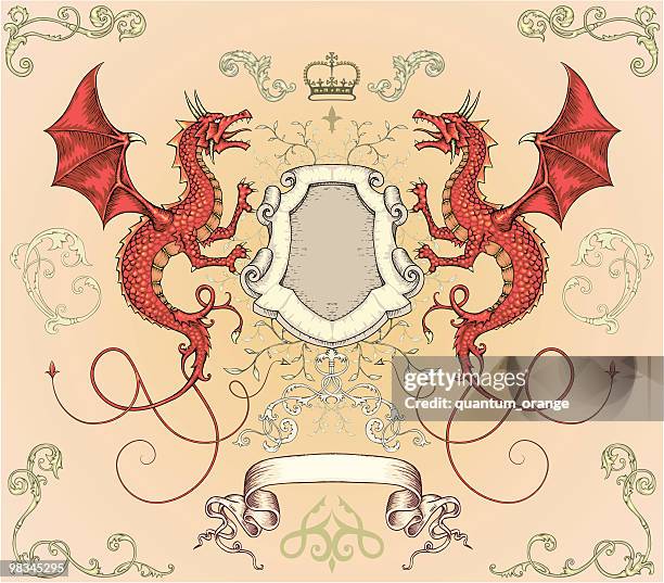 dragon shield - dragon stock illustrations