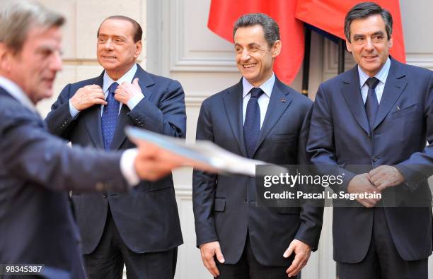 Italian Prime Minister Silvio Berlusconi , French President Nicoals Sarkozy and French Prime Minister Francois Fillon attend the 28th Franco-Italian...