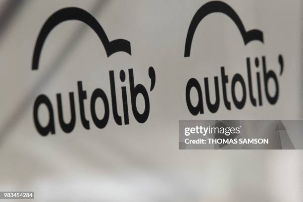 The logo of Autolib' is pictured on October 2, 2011 in Paris. French Industrial group Bollore's head, Vincent Bollore presents this sunday is Bluecar...