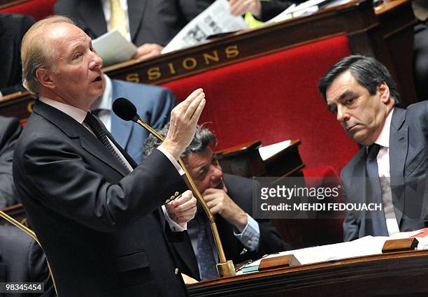 France's Interior minister Brice Hortefeux adresses parliament members as Ecology, Energy and Sustainable Development and Climate Negotiations State...