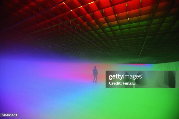 Man visits an installation art work named 'Feelings are Facts' on April 9, 2010 in Beijing, China. Feelings are Facts showcases the first...