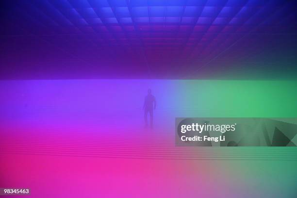 Man visits an installation art work named 'Feelings are Facts' on April 9, 2010 in Beijing, China. Feelings are Facts showcases the first...