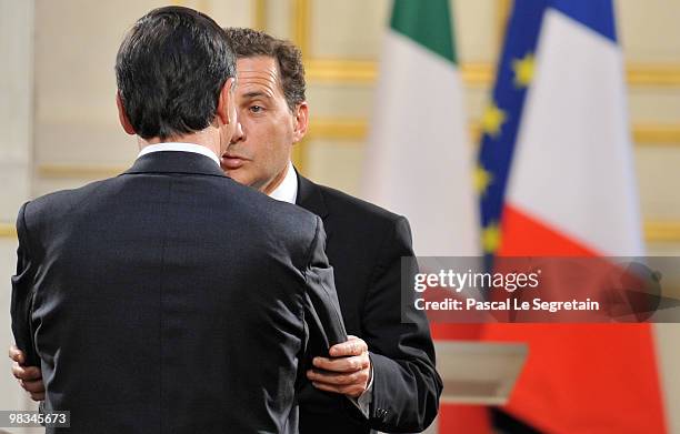 France's imigration Minister Eric Besson and Italian Minister of foreign affairs, Franco Frattini attend the 28th Franco-Italian Summit at Elysee...