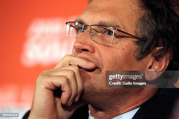 Jerome Valcke speaks during a press conference on April 8, 2010 in Pretoria, South Africa. FIFA aim to reassure world media about fears that violence...