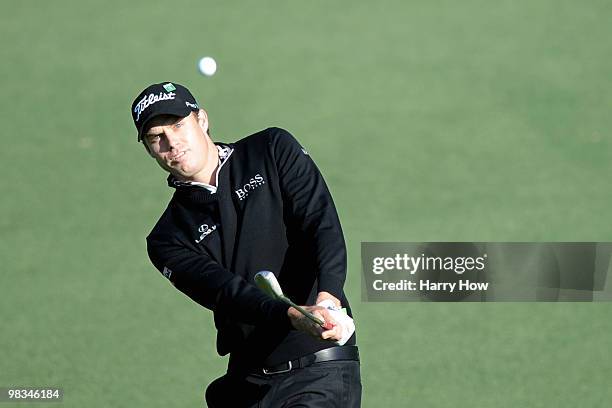 Nick Watney plays a shot on the second hole during the second round of the 2010 Masters Tournament at Augusta National Golf Club on April 9, 2010 in...