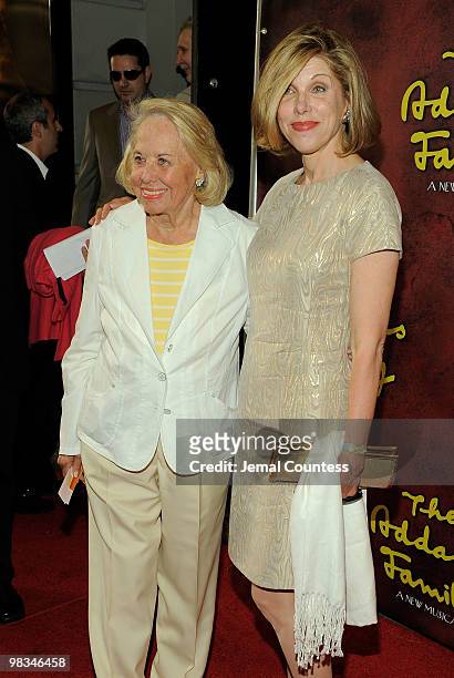 Writer Liz Smith and actress Christine Baranski attends the Broadway opening of "The Addams Family" at the Lunt-Fontanne Theatre on April 8, 2010 in...