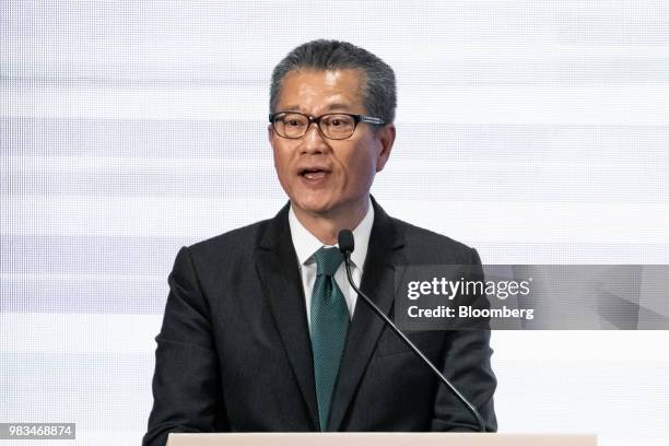 Paul Chan, Hong Kong's financial secretary, speaks during a news conference in Hong Kong, China, on Monday, June 25, 2018. Billionaire Jack Ma has...