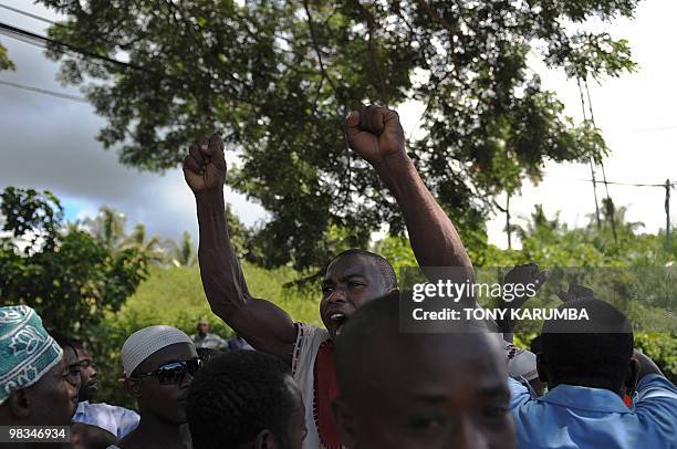 Protestor vents his rage as he and others march in a street of Moheli [Mwali] on April 09, 2010 to demonstrate against President Ahmed Abdalla...