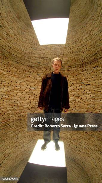 Slovak artis Matej Kren inside his biggest work "Scanner" at MAMBO Museum of Modern Art of Bologna on April 9, 2010 in Bologna, Italy.