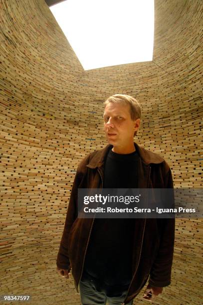 Slovak artis Matej Kren inside his biggest work "Scanner" at MAMBO Museum of Modern Art of Bologna on April 9, 2010 in Bologna, Italy.