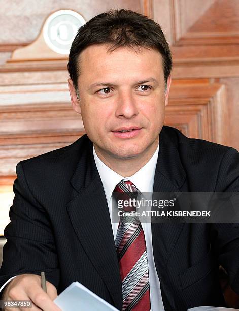 Croatian Foreign Minister Gordan Jandrokovic prepares for a meeting with his counterparts Peter Balazs of Hungary and Vuk Jeremic of Serbia in the...