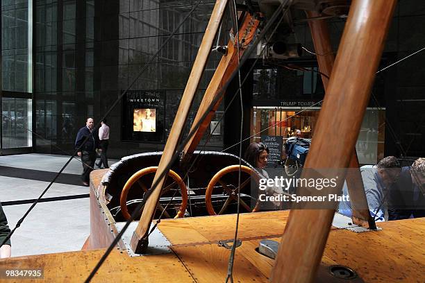 Vintage 1917 Curtiss MF Seagull Flying Boat sits on display at the Sculpture Garden Atrium on Madison Avenue is on April 9, 2010 in New York City....