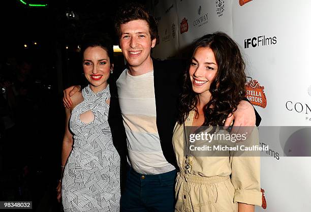 Actress Zoe Lister Jones, director Daryl Wein and actress Olivia Thirlby arrive at the "Breaking Upwards" Los Angeles Premiere at the Silent Movie...