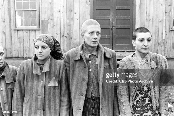 American actresses Anna Levine and Robin Bartlett flank British actress Vanessa Redgrave in a scene from the made-for-televsion film 'Playing for...