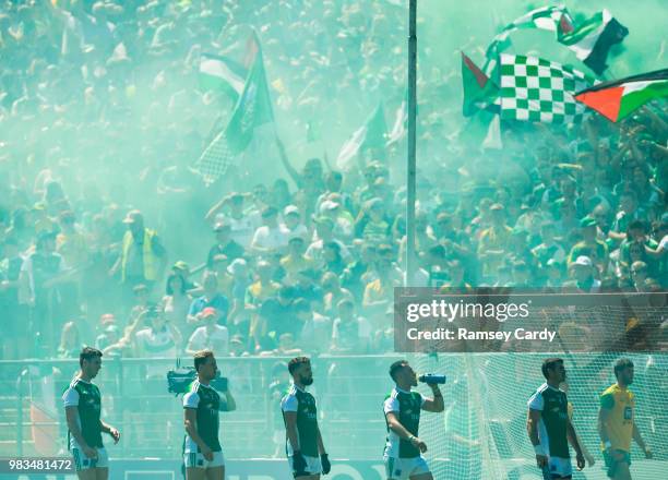 Monaghan , Ireland - 24 June 2018; The Fermanagh team parade ahead of the Ulster GAA Football Senior Championship Final match between Donegal and...