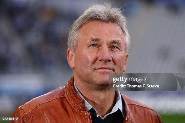 Former Greuther Fuerth and Arminia Bielefeld coach Benno Moehlmann looks on during the Second Bundesliga match between TSV 1860 Muenchen and Arminia...