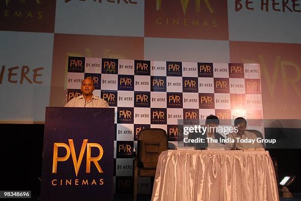 Amitabh Vardhan, CEO, PVR Cinemas addresses the media during the launch of the group�s first multiplex in Chennai on Thursday, April 8, 2010.