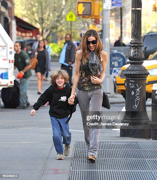 Sarah Jessica Parker and her son James Wilkie Broderick are seen on the streets of Manhattan on April 8, 2010 in New York City.