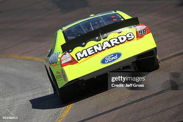 Paul Menard, driver of the K-Automotive Dodge, drives during practice for the NASCAR Nationwide Series Bashas' Supermarkets 200 at Phoenix...